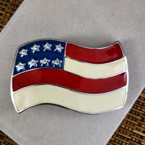 American Flag Silver and Enamel Belt Buckle